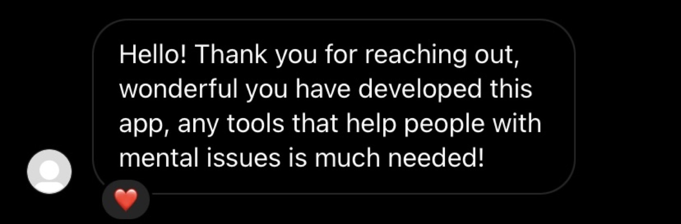 A message thanking Lilly for building a mental health app